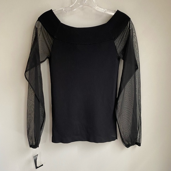 New off the shoulder sheer sleeve fitted black top - Picture 4 of 8
